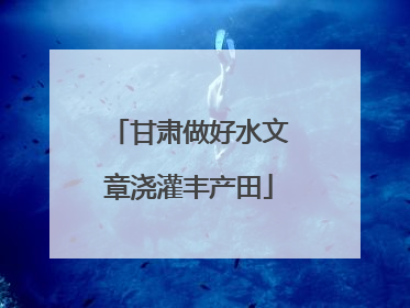 甘肃做好水文章浇灌丰产田